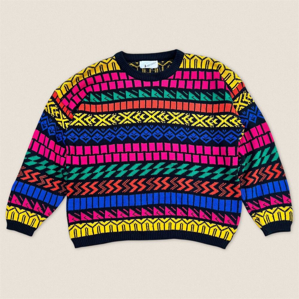 Vintage 80s Colorful‎ Funky Pattern Oversized Sweater Transformer - Size Large